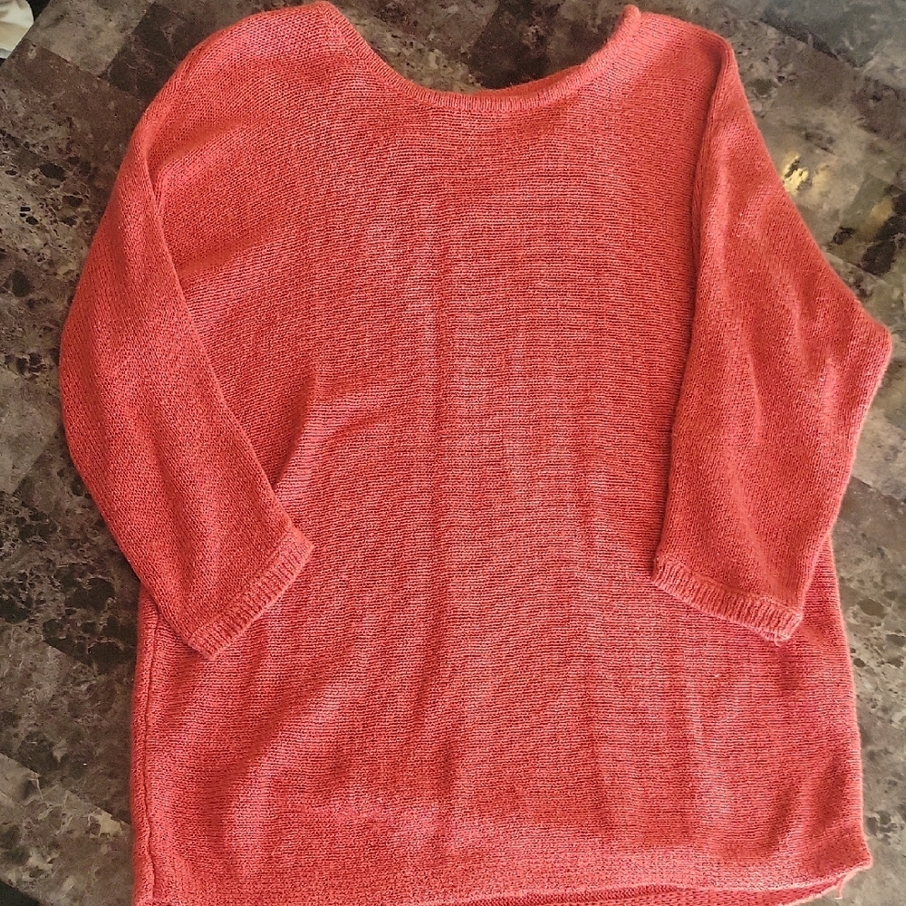 Orange Crew Neck Sweater with Relaxed Fit and Long Sleeves